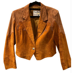 Vintage Pioneer Wear Leather Western Fringe Cropped Jacket Size Medium MINT Cond